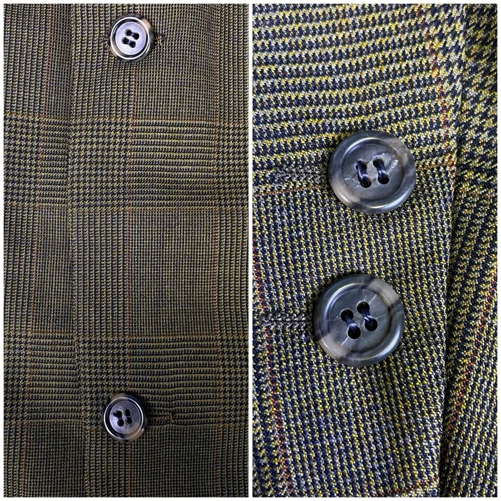 70s Brooks Brothers Makers Blazer Sport Coat 42L Mens Green Brown Glen Plaid